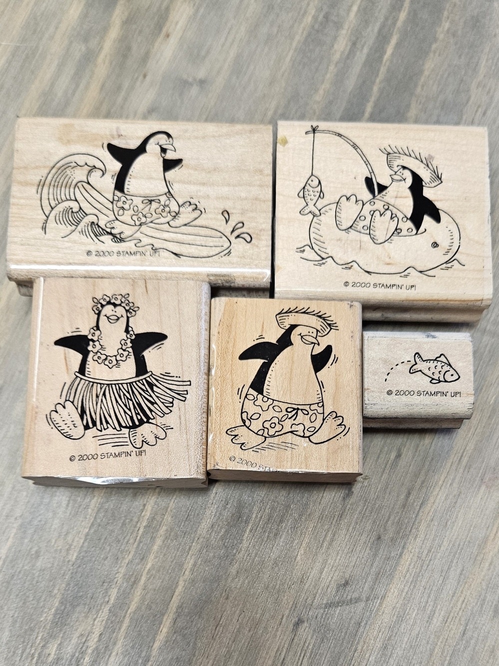 Stampin' Up! Penguin Beach Rubber Stamp Set - Black Wood-Mount Stamps